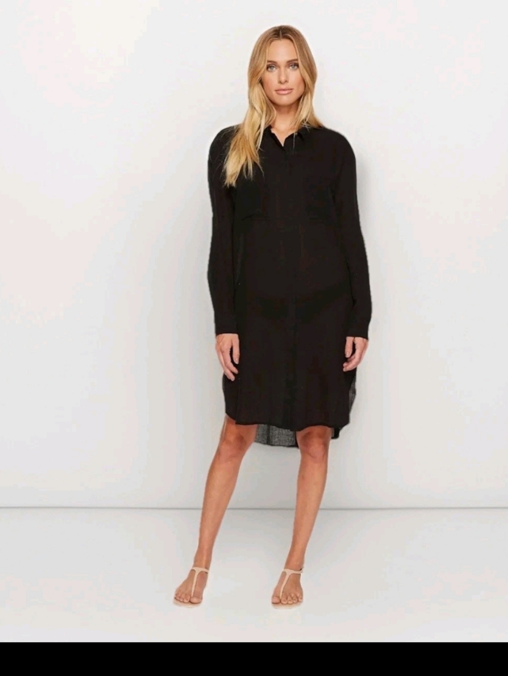 SEAFOLLY  Australia Black 100% Cotton Crinkle Long Sleeve Swim Beach Coverup S